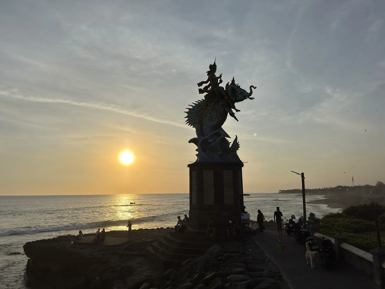 The statue on the Pererenan beach headland at sunset